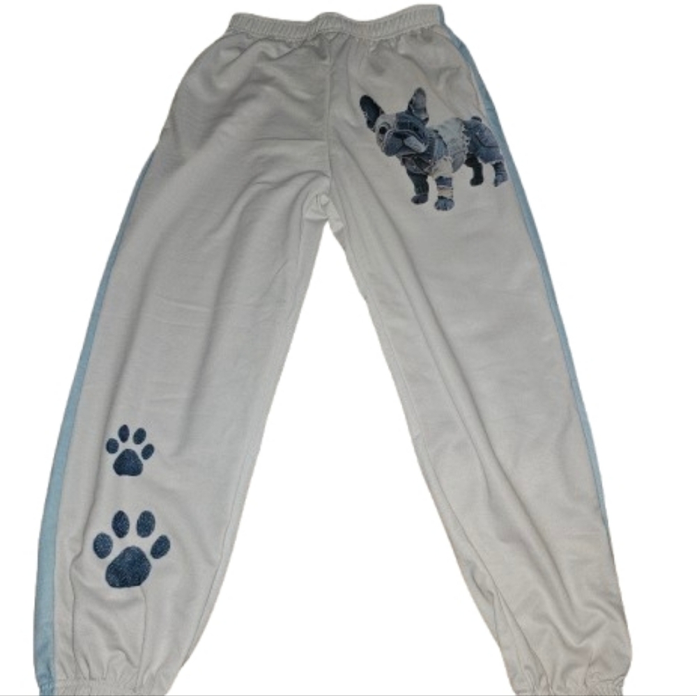 White & Light Blue Puppy Graphic Track Pants - Picture 4 of 5